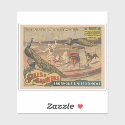 Ein Darstellender Zebu und Pfau mit Clowntrainer Aufkleber (Blatt)