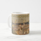 Ein Darstellender Zebu und Pfau mit Clowntrainer Kaffeetasse (Vorderseite Links)