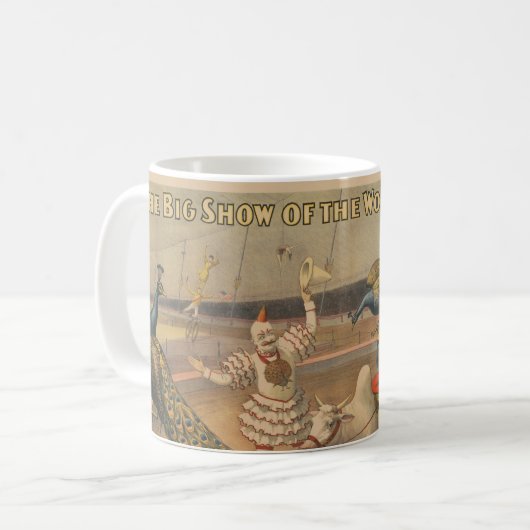 Ein Darstellender Zebu und Pfau mit Clowntrainer Kaffeetasse (Vorderseite Links)