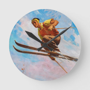 Ein Dashing Skier von Endre Hollos Runde Wanduhr