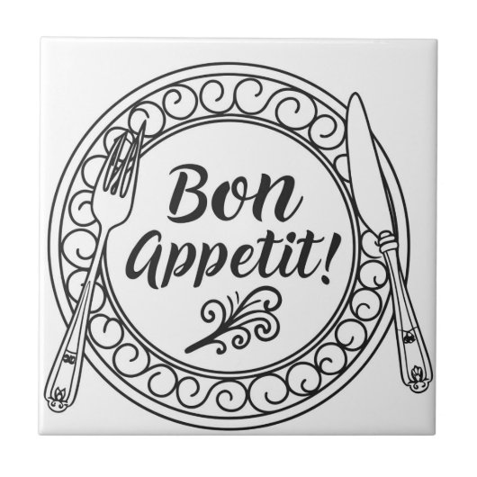 Ein dekoratives Bon Appetit-Schild mit Gabel und M Fliese (Vorderseite)
