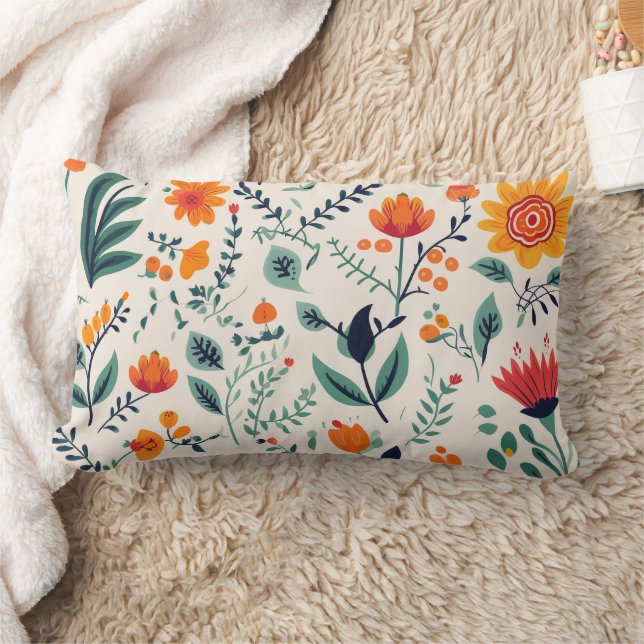 Ein dekoratives Kissen mit lebendigen Blumen (Decke)