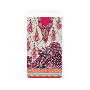 Ein dekoratives Paisley-Design mit lebhaftem Rot u Adressaufkleber
