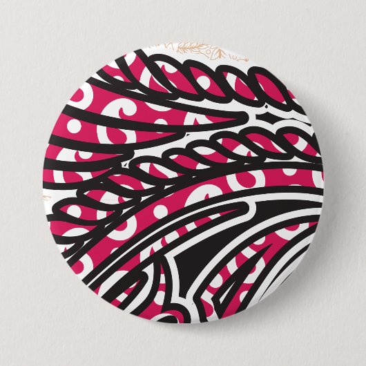 Ein dekoratives Paisley-Design mit lebhaftem Rot u Button (Vorderseite)