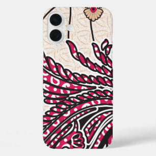 Ein dekoratives Paisley-Design mit lebhaftem Rot u iPhone 16 Plus Hülle