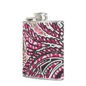 Ein dekoratives Paisley-Design mit lebhaftem Rot u Flachmann (Links)