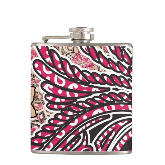 Ein dekoratives Paisley-Design mit lebhaftem Rot u Flachmann (Vorderseite)