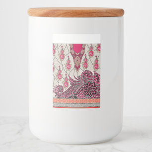 Ein dekoratives Paisley-Design mit lebhaftem Rot u Lebensmitteletikett