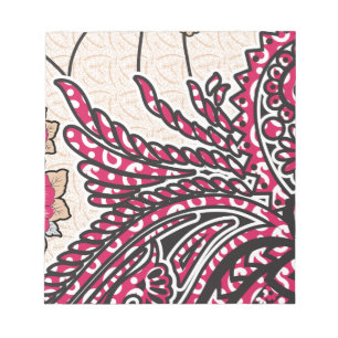Ein dekoratives Paisley-Design mit lebhaftem Rot u Notizblock