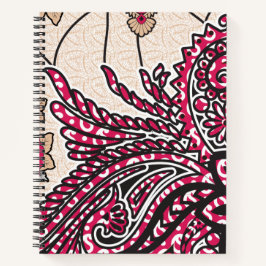 Ein dekoratives Paisley-Design mit lebhaftem Rot u Notizblock