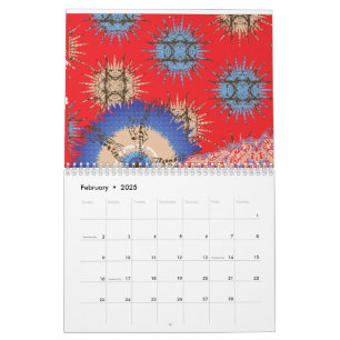 Ein dekoratives Paisleymuster in Rot und Blau, ver Kalender