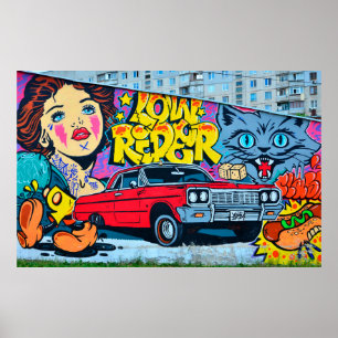 Ein detailliertes Bild von Graffiti zeichnend. Kon Poster