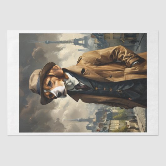 Ein Detektivhund Beagle in Paris 1920 Seidenpapier (Vorderseite)