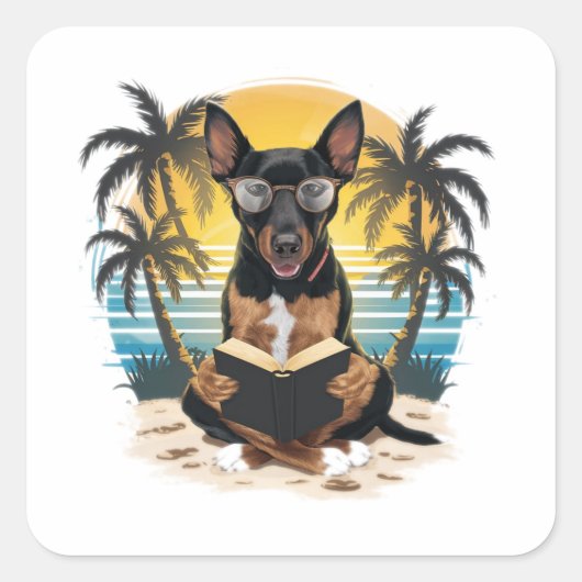Ein deutscher Pull-Hund mit Hornbrille Quadratischer Aufkleber (Vorderseite)