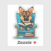 Ein deutscher Schäferwelpen, der ein Buch liest Aufkleber (Blatt)