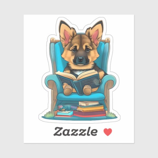 Ein deutscher Schäferwelpen, der ein Buch liest Aufkleber (Blatt)