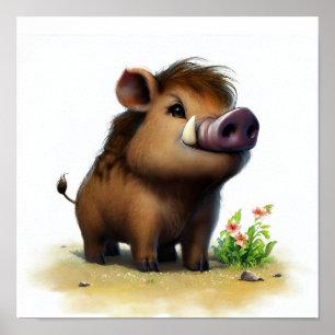 Ein digitales Bild eines jungen Niedlichen Warthog Poster