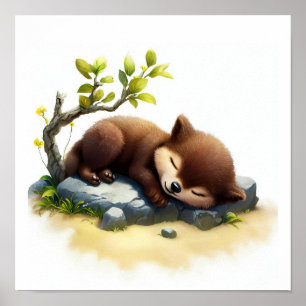 Ein digitales Bild eines jungen Niedlichen Wolveri Poster