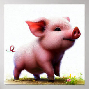Ein digitales Gemälde eines jungen Schweins Poster