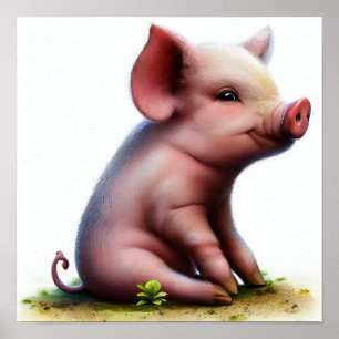 Ein digitales Gemälde eines jungen Schweins Poster