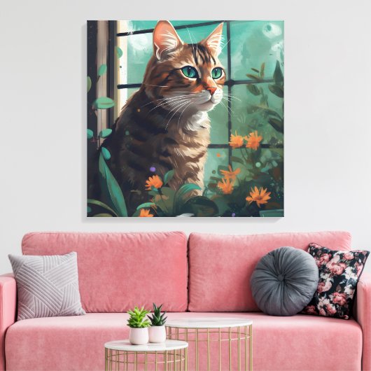 Ein digitales Portrait einer Katze auf Leinwand (Insitu (Wohnzimmer))