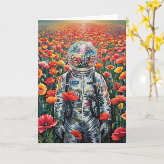 Ein Diskoastronaut auf einer Mohnwiese Karte (Gelbe Blume)