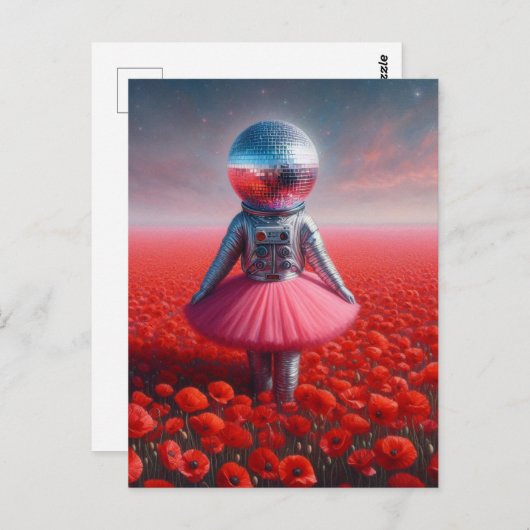 Ein Diskoastronaut auf einer Mohnwiese Postkarte (Vorne/Hinten)