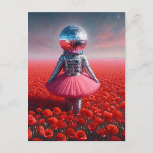 Ein Diskoastronaut auf einer Mohnwiese Postkarte (Vorderseite)