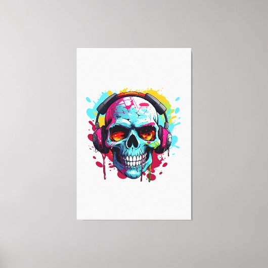 Ein DJ-POP ART SKULL-Akryllische Beschriftung Leinwanddruck (Vorderseite)