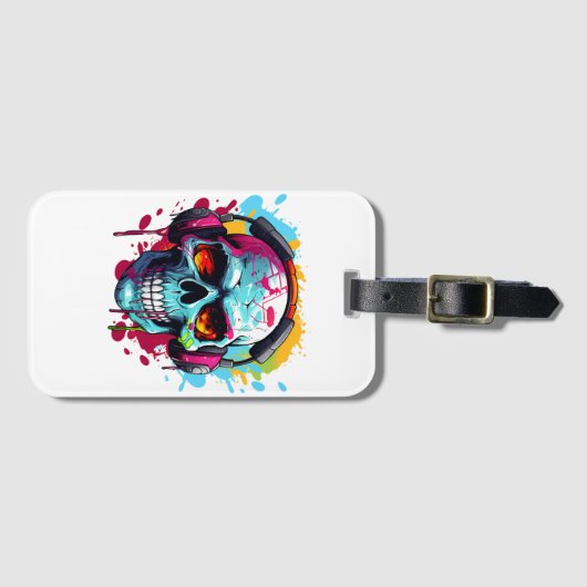 Ein DJ POP ART TOTENKOPF Gepäckanhänger (Vorderseite (Horizontal))