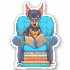 Ein Doberman-Welpe, der ein Buch liest Aufkleber