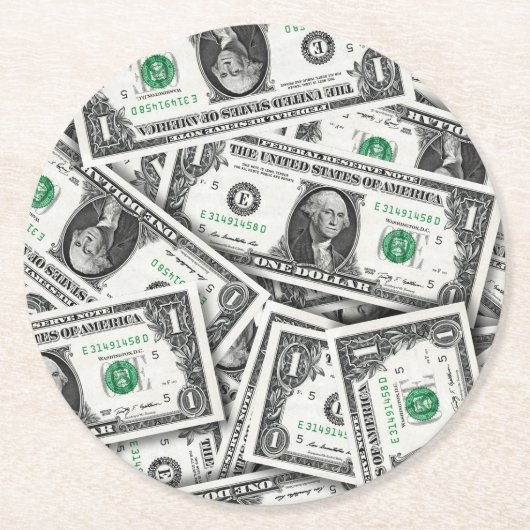 Ein-Dollar-Schein-Muster Runder Pappuntersetzer (Vorderseite)