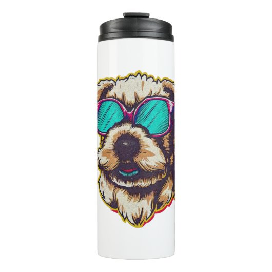 EIN DORABLE D O G MIT SONNENGLASEN THERMOSBECHER (Vorderseite)