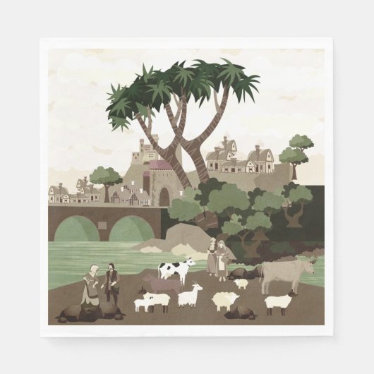 Ein Dorf im Mittelalter Serviette (Vorderseite)