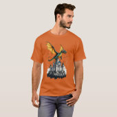 ein Drache, der über den T - Shirt eines Schlosses (Vorne ganz)