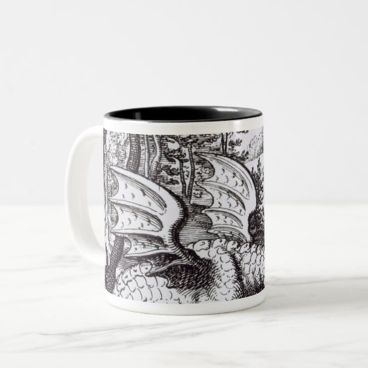 Ein Drache im Wald Zweifarbige Tasse (Vorderseite Links)