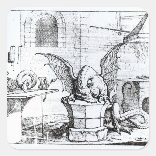 Ein Drache in einem Workshop Quadratischer Aufkleber (Vorderseite)