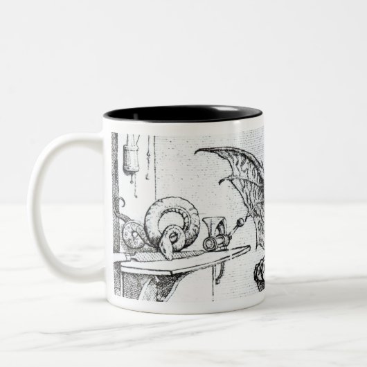 Ein Drache in einer Werkstatt Zweifarbige Tasse (Links)