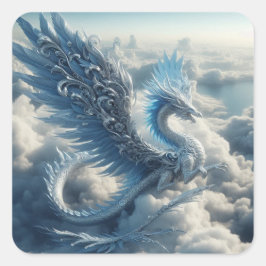 Ein Drache umgeben von Wolken Quadratischer Aufkleber