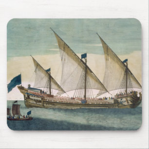 Ein drei-bemastetes Galleass laufend durch Segel, Mousepad