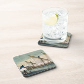 Ein drei-bemastetes Galleass laufend durch Segel, Untersetzer (Rechte Seite)