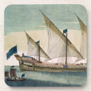 Ein drei-bemastetes Galleass laufend durch Segel, Untersetzer