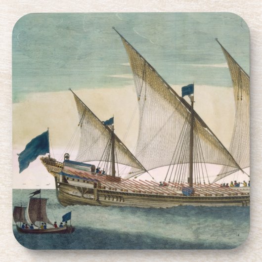 Ein drei-bemastetes Galleass laufend durch Segel, Untersetzer (Vorderseite)