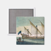 Ein Drei-Masten-Galleass im Segelflug, Ruder Sch Magnet (Vorderseite/Rückseite)