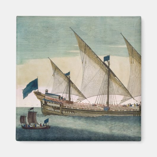 Ein Drei-Masten-Galleass im Segelflug, Ruder Sch Magnet (Vorne)