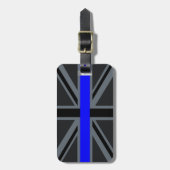 Ein dünner blauer Linien-Union Jack Gepäckanhänger (Vorderseite vertikal)