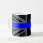 Ein dünner blauer Linien-Union Jack Kaffeetasse (Vorderseite Links)