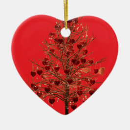 Ein dünner Valentinstagsbaum auf einem Keramik Ornament