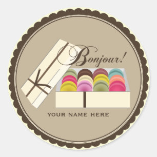 Ein Dutzend französische Macarons Bonjour Personal Runder Aufkleber