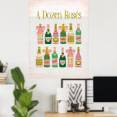 Ein Dutzend Rosés Pink Champagne Flaschen Wein Bar Poster (Heimbüro)